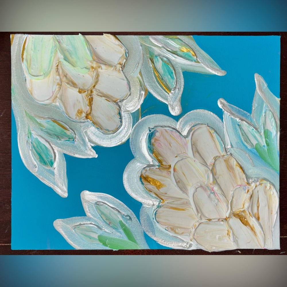 White & Gold Blooms - 3d Floral Texture Canvas Wall Art (handmade)
